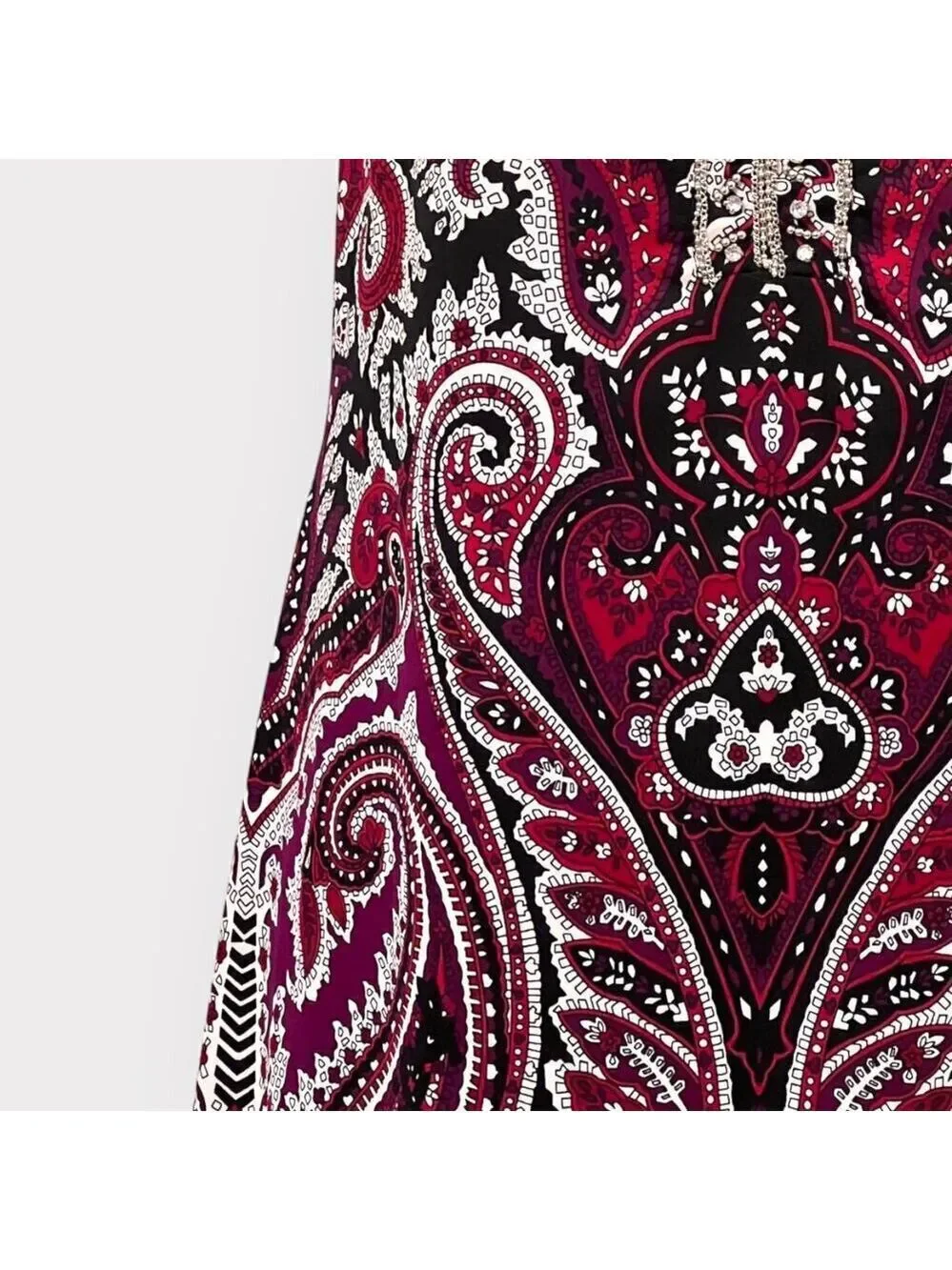 INC Womens Jewel Neck Mini Shift Dress with Bling sz M Black Burgundy Paisley - Picture 3 of 7
